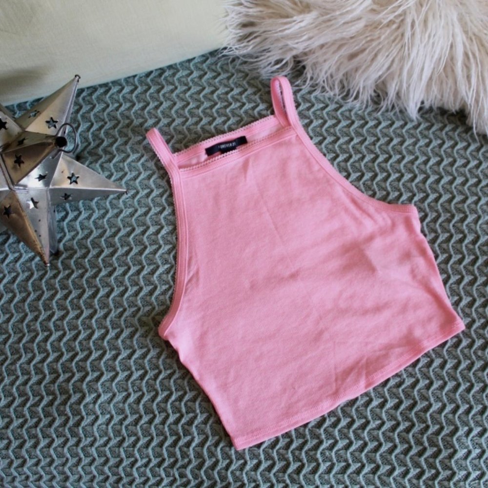 Forever 21 pink high neck crop top